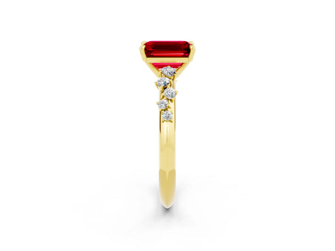 Yellow gold Emerald Cut Ruby Cluster Side Stone Solitaire Ring with Prong Setting_26