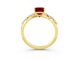 Yellow gold Emerald Cut Ruby Cluster Side Stone Solitaire Ring with Prong Setting_27