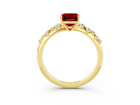 Yellow gold Emerald Cut Ruby Cluster Side Stone Solitaire Ring with Prong Setting_27