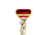 Yellow gold Emerald Cut Ruby Cluster Side Stone Solitaire Ring with Prong Setting_29