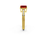 Yellow gold Emerald Cut Ruby Engagement Ring with Milgrain Channel Set Band and Prong Setting_2