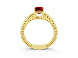 Yellow gold Emerald Cut Ruby Engagement Ring with Milgrain Channel Set Band and Prong Setting_3