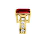 Yellow gold Emerald Cut Ruby Engagement Ring with Milgrain Channel Set Band and Prong Setting_5