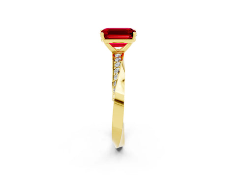 Yellow gold Emerald Cut Ruby Engagement Ring with Side Stone Accents and Four-Prong Setting_29