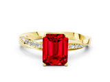 Yellow gold Emerald Cut Ruby Engagement Ring with Side Stone Accents and Four-Prong Setting_60