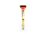 Yellow gold Emerald Cut Ruby Engagement Ring with Side Stone Accents and Four-Prong Setting_62