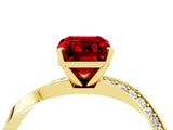 Yellow gold Emerald Cut Ruby Engagement Ring with Side Stone Accents and Four-Prong Setting_64