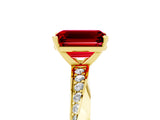 Yellow gold Emerald Cut Ruby Engagement Ring with Side Stone Accents and Four-Prong Setting_65