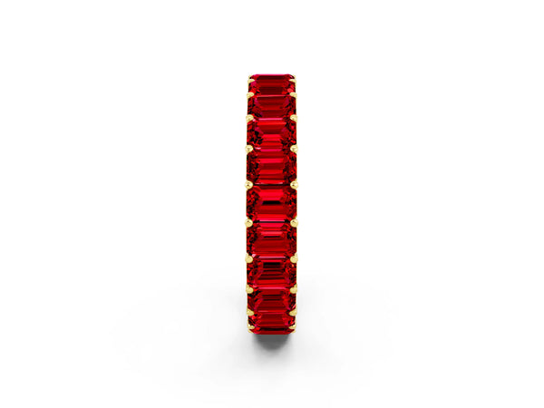 Yellow Gold Emerald Cut Lab-Grown Ruby North-South Eternity Wedding Band with Shared Prongs