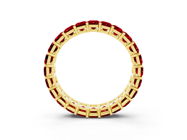 Yellow Gold Emerald Cut Lab-Grown Ruby North-South Eternity Wedding Band with Shared Prongs
