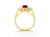 Yellow gold Emerald Cut Ruby Floral Double Halo Engagement Ring with Prong Setting_63