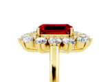 Yellow gold Emerald Cut Ruby Floral Double Halo Engagement Ring with Prong Setting_65