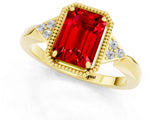 Yellow gold Emerald Cut Ruby Halo Ring with Tapered Band and Four-Prong Setting_1