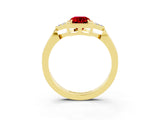 Yellow gold Emerald Cut Ruby Halo Ring with Tapered Band and Four-Prong Setting_3