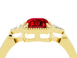 Yellow gold Emerald Cut Ruby Halo Ring with Tapered Band and Four-Prong Setting_4