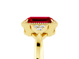 Yellow gold Emerald Cut Ruby Halo Ring with Tapered Band and Four-Prong Setting_5