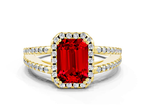 Yellow gold Emerald Cut Ruby Halo Split Shank Engagement Ring_12