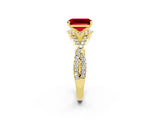 Yellow gold Emerald Cut Ruby Halo Twist Band Solitaire Prong Setting Ring_2
