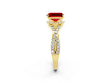 Yellow gold Emerald Cut Ruby  Halo Twist Band Solitaire Prong Setting Ring_26