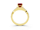 Yellow gold Emerald Cut Ruby  Halo Twist Band Solitaire Prong Setting Ring_27