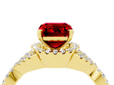 Yellow gold Emerald Cut Ruby  Halo Twist Band Solitaire Prong Setting Ring_28