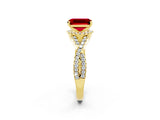 Yellow gold Emerald Cut Ruby  Halo Twist Band Solitaire Prong Setting Ring_44