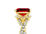 Yellow gold Emerald Cut Ruby  Halo Twist Band Solitaire Prong Setting Ring_47