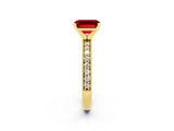 Yellow gold Emerald Cut Ruby Milgrain Pavé Engagement Ring with Four-Prong Setting_14