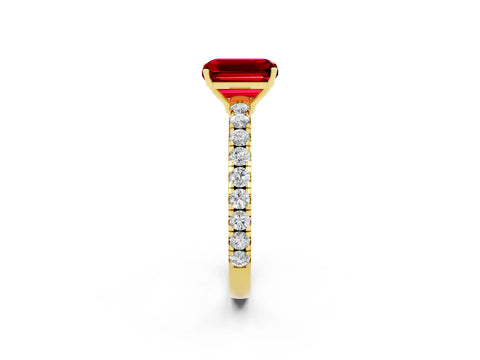 Yellow gold Emerald Cut Ruby Pavé Solitaire Engagement Ring with Four-Prong Setting_14