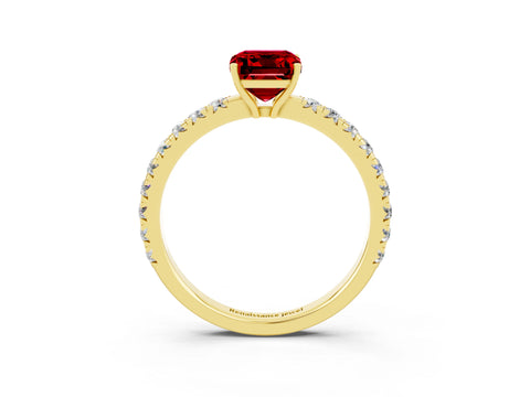 Yellow gold Emerald Cut Ruby Pavé Solitaire Engagement Ring with Four-Prong Setting_15