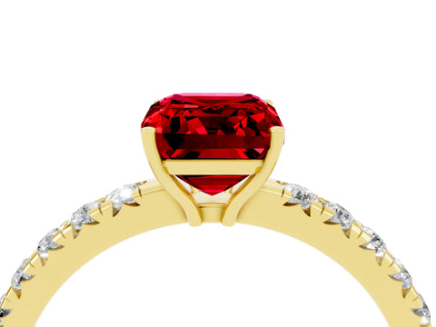 Yellow gold Emerald Cut Ruby Pavé Solitaire Engagement Ring with Four-Prong Setting_16