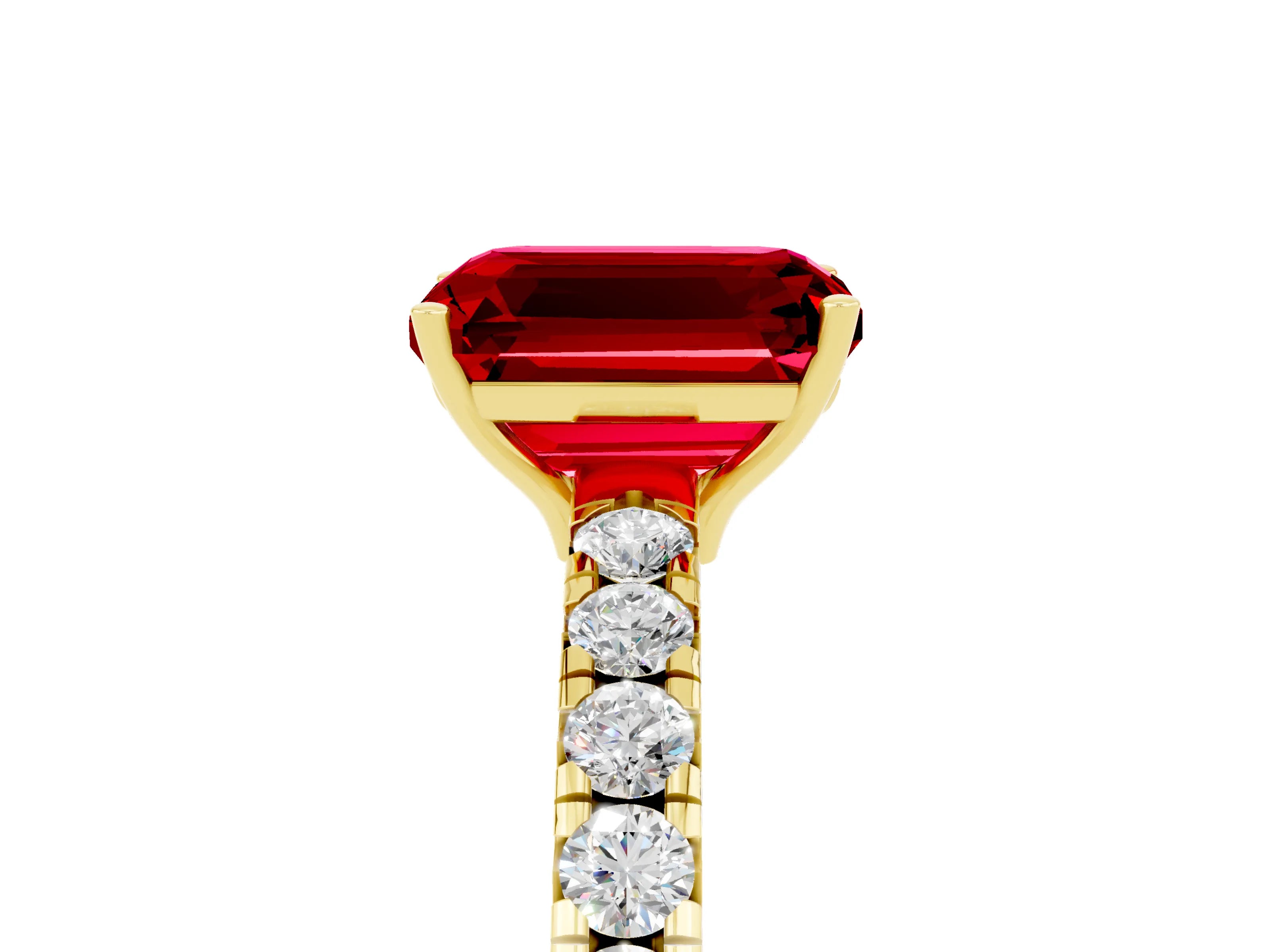 Yellow gold Emerald Cut Ruby Pavé Solitaire Engagement Ring with Four-Prong Setting_17
