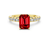 Yellow gold Emerald Cut Ruby Pavé Solitaire Ring with Round Band and Prong Setting_24
