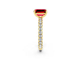 Yellow gold Emerald Cut Ruby Pavé Solitaire Ring with Round Band and Prong Setting_26