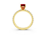 Yellow gold Emerald Cut Ruby Pavé Solitaire Ring with Round Band and Prong Setting_27