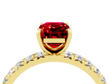 Yellow gold Emerald Cut Ruby Pavé Solitaire Ring with Round Band and Prong Setting_28