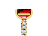 Yellow gold Emerald Cut Ruby Pavé Solitaire Ring with Round Band and Prong Setting_29