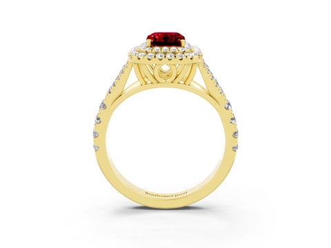 Yellow gold Emerald Cut Ruby Pavé Split Shank Double Halo Engagement Ring_3