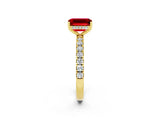 Yellow gold Emerald Cut Ruby Pave Band Solitaire Ring with Four-Prong Setting_26