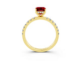 Yellow gold Emerald Cut Ruby Pave Band Solitaire Ring with Four-Prong Setting_27
