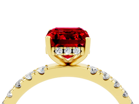 Yellow gold Emerald Cut Ruby Pave Band Solitaire Ring with Four-Prong Setting_28