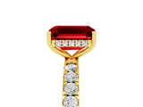 Yellow gold Emerald Cut Ruby Pave Band Solitaire Ring with Four-Prong Setting_29