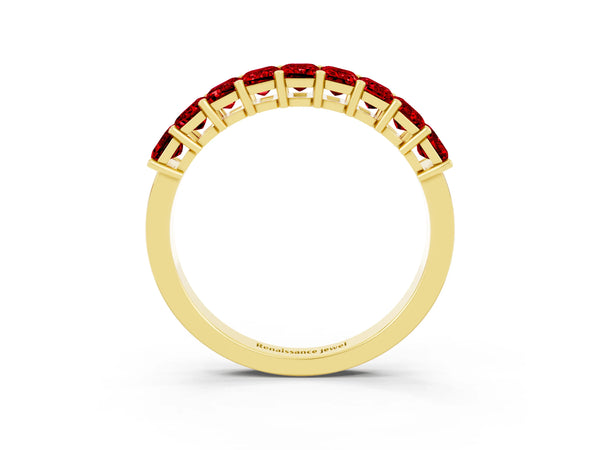Yellow gold Emerald Cut Ruby Prong-Set Eternity Band