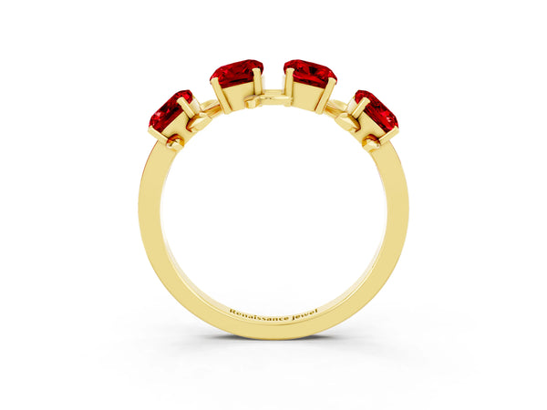 Yellow gold Emerald Cut Ruby Prong-Set Half Eternity Band