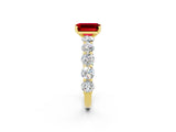 Yellow gold Emerald Cut Ruby Prong Setting with Side Stones on a Pave Band_2