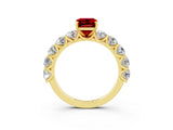 Yellow gold Emerald Cut Ruby Prong Setting with Side Stones on a Pave Band_3