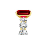 Yellow gold Emerald Cut Ruby Prong Setting with Side Stones on a Pave Band_5