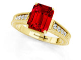Yellow gold Emerald Cut Ruby Ring with Milgrain Pavé Band and Four-Prong Setting_13
