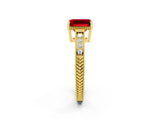 Yellow gold Emerald Cut Ruby Ring with Milgrain Pavé Band and Four-Prong Setting_14