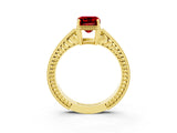Yellow gold Emerald Cut Ruby Ring with Milgrain Pavé Band and Four-Prong Setting_15